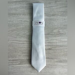 Tayion Collection Men's White & Blue Solid Tie